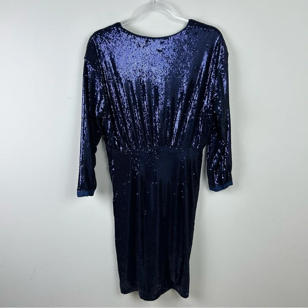 by Anthropologie Twist-Front Sequin Dress Navy Blue size: 8P - Picture 16 of 16